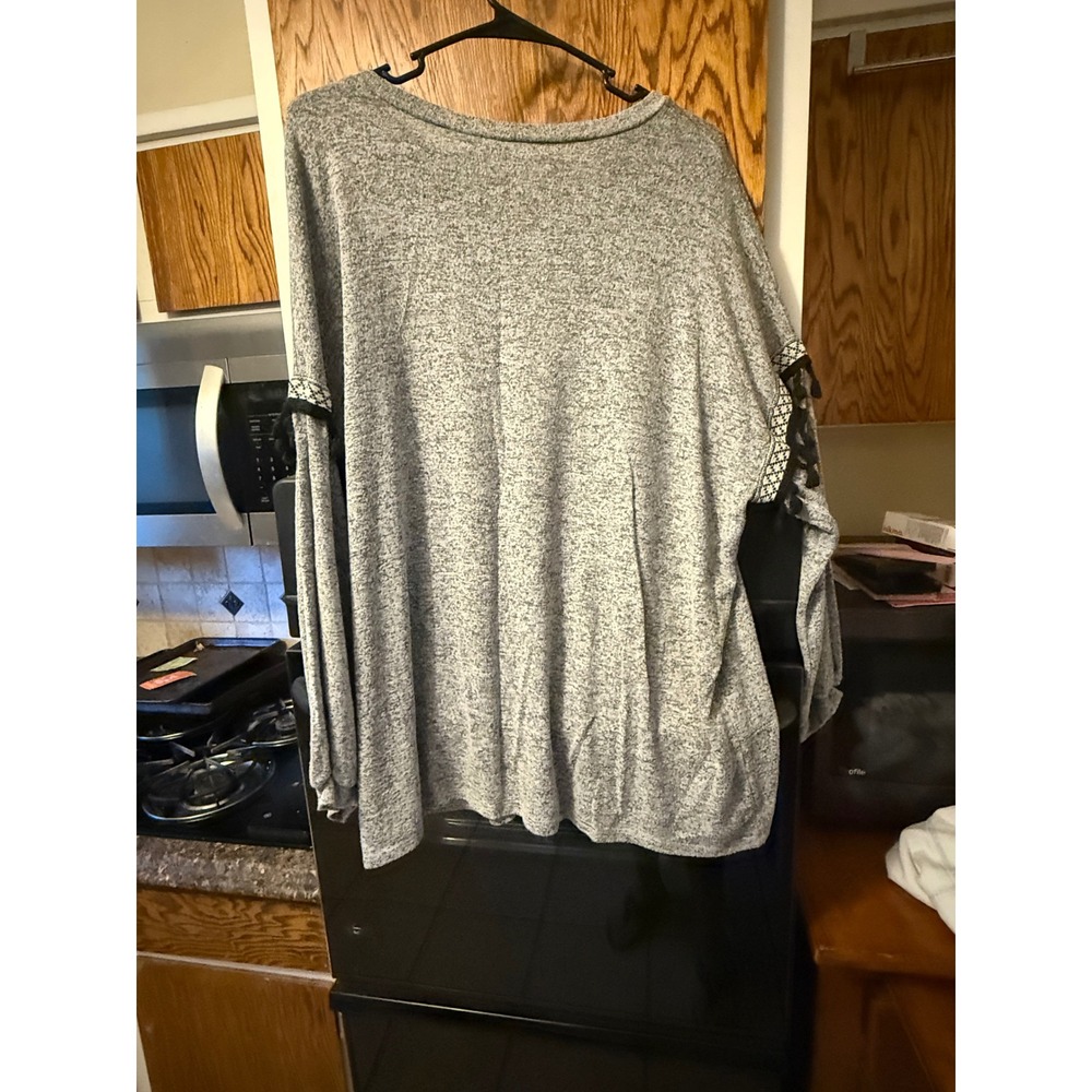 Vine & Love Gray Marl Knit Boho Tassel Trim Long Sleeve Top VT30250 Womens Large - Picture 7 of 7